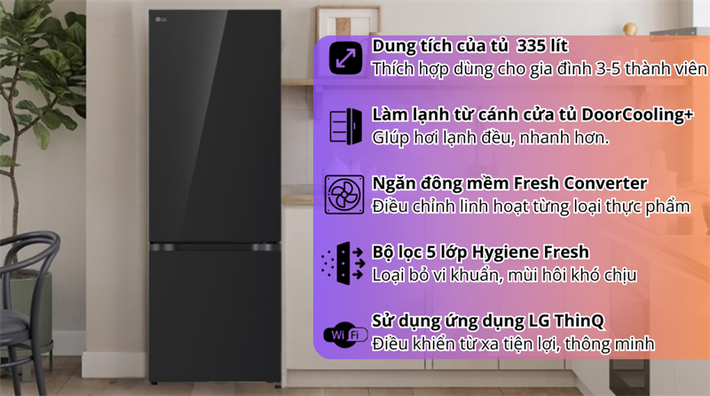 Tủ lạnh LG Inverter 335 lít LBB33BLGA 2024 thiết kế hiện đại