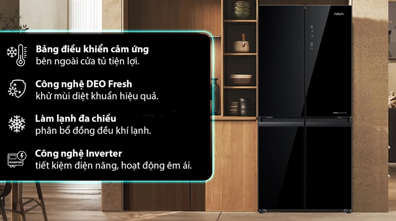 Tủ lạnh Aqua Inverter 410 lít AQR-M466XA(GB) - Thiết kế 4 cửa sang trọng
