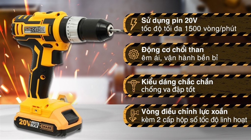 Máy khoan búa pin Ingco CIDLI2002 - Thiết kế tổng quan