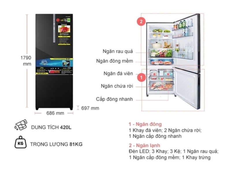 Tủ lạnh Panasonic Inverter 420 lít NR-BX471XGKV - Việt Nam - Ảnh 5