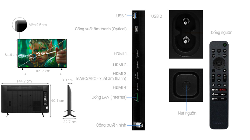 Thiết kế tivi Sony 65 inch tinh tế