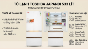 Tủ lạnh Toshiba Inverter 533 lít Japandi Multi Door GR-RF690WI-PGV(67)
