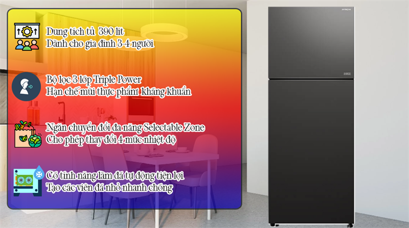 Tủ lạnh Hitachi Inverter 390 lít R-FVY510PGV0 tổng quan thiết kế