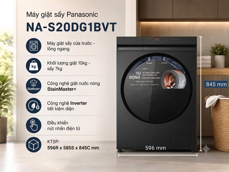 Máy giặt sấy Panasonic Inverter NA-S20DG1BVT - Thiết kế lồng ngang sang trọng đẳng cấp