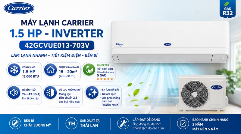 Máy lạnh Carrier 1.5 HP 42GCVUE013-703V
