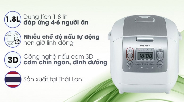 Nồi Cơm Điện Tử Toshiba RC-18NTFV(W) 1.8 lít (N.2T5) - THÁI LAN